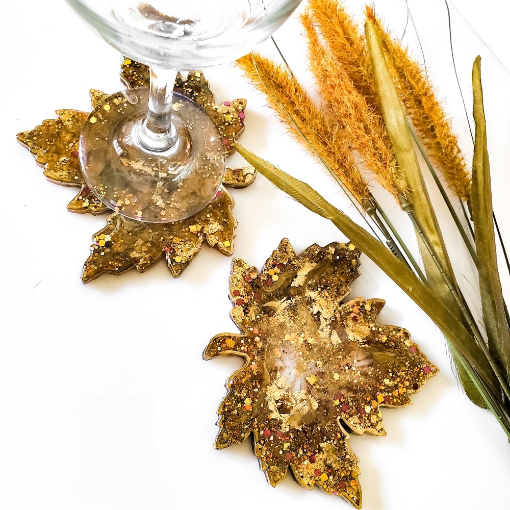 Set of 4, Resin Maple Leaves, Coasters, Brown - Picture 6 of 10